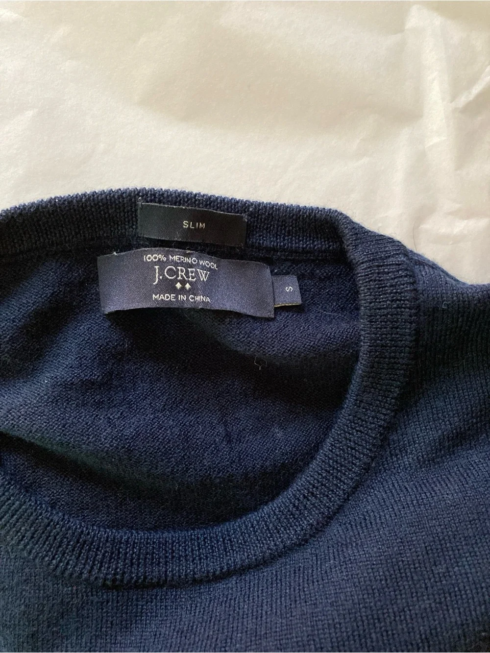 J.Crew Men’s 100% Merino Wool Crew Neck Sweater Dark Navy Slim Size S